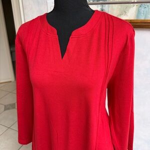 Elegant Red Women's Long Sleeve Top, V Neck.